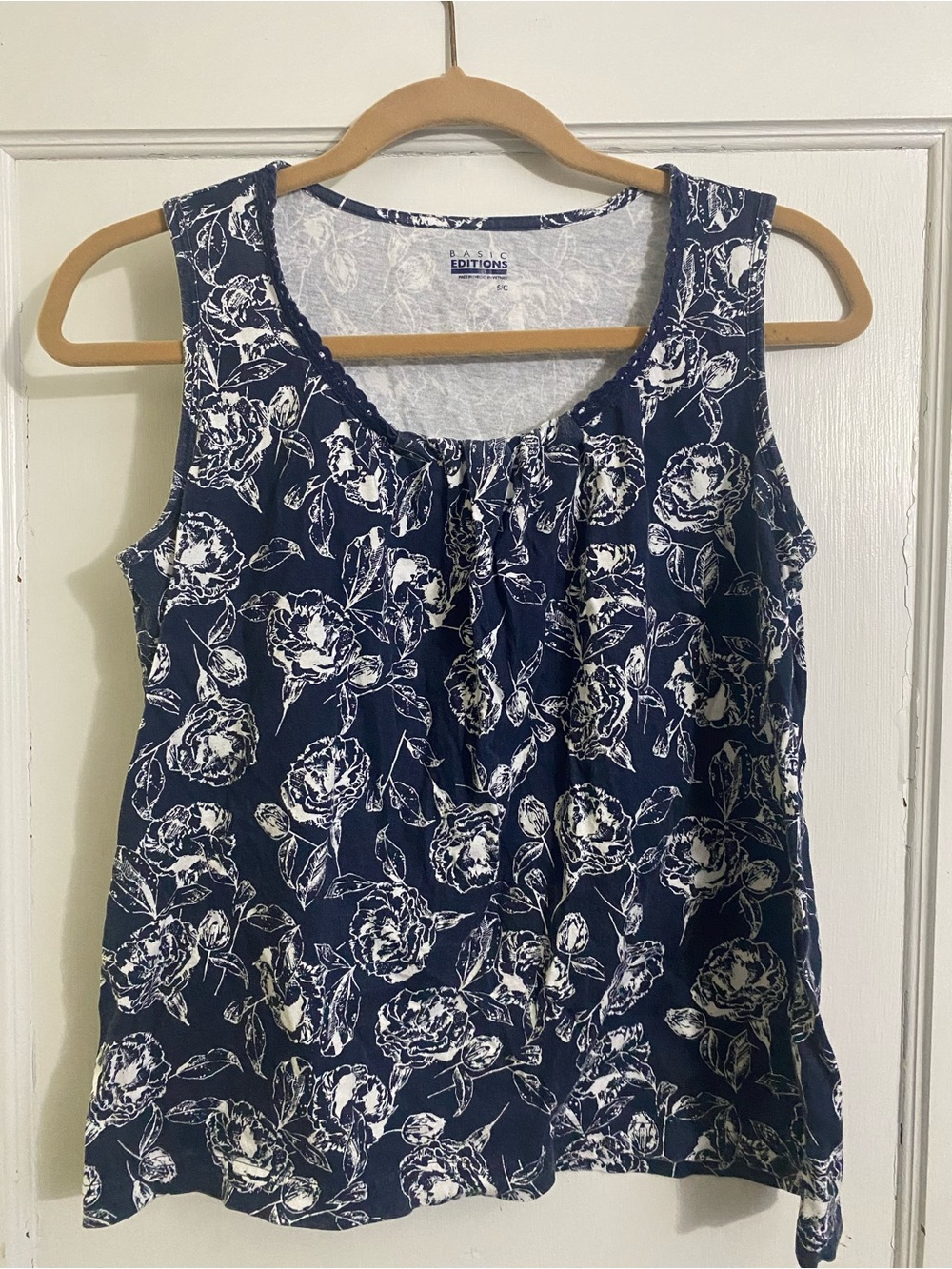 Basic Editions Navy and White Floral Tank Top